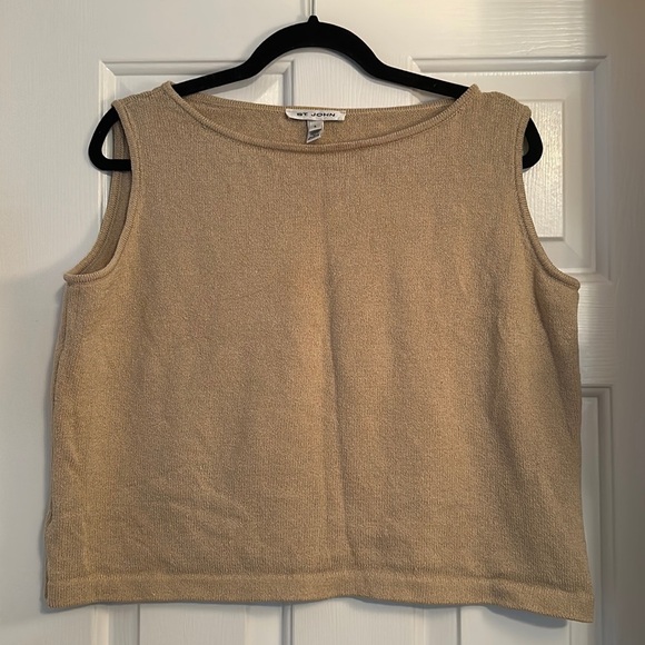 St. John wool blend luxury sleeveless boat neck neutral tan top size Large - Picture 1 of 4